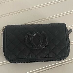 Womens Black Quilted Unbranded Cardholder Zipper 7” Organizer Wallet